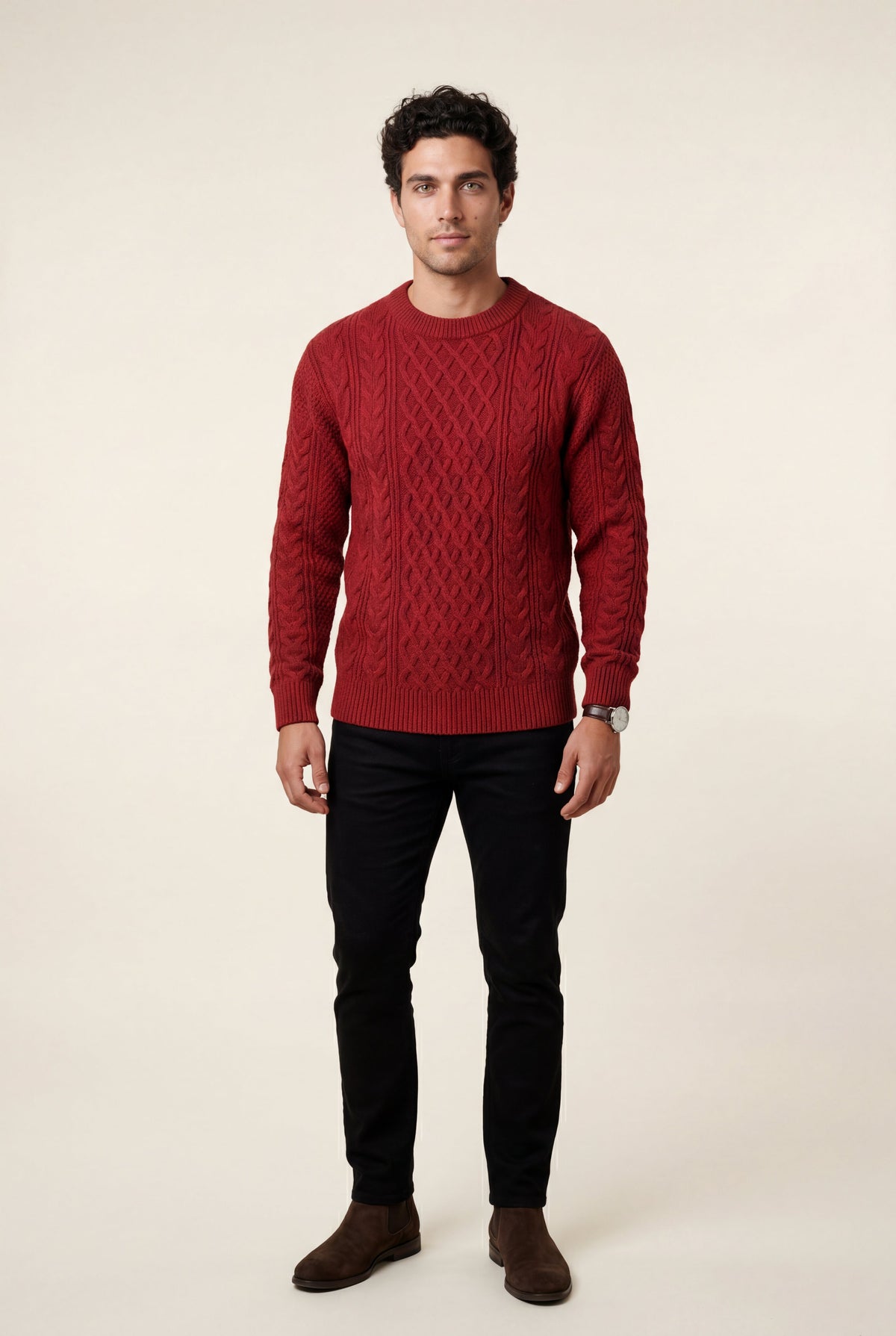 Men's Cable Knit Crew Neck Jumper in Regular Fit