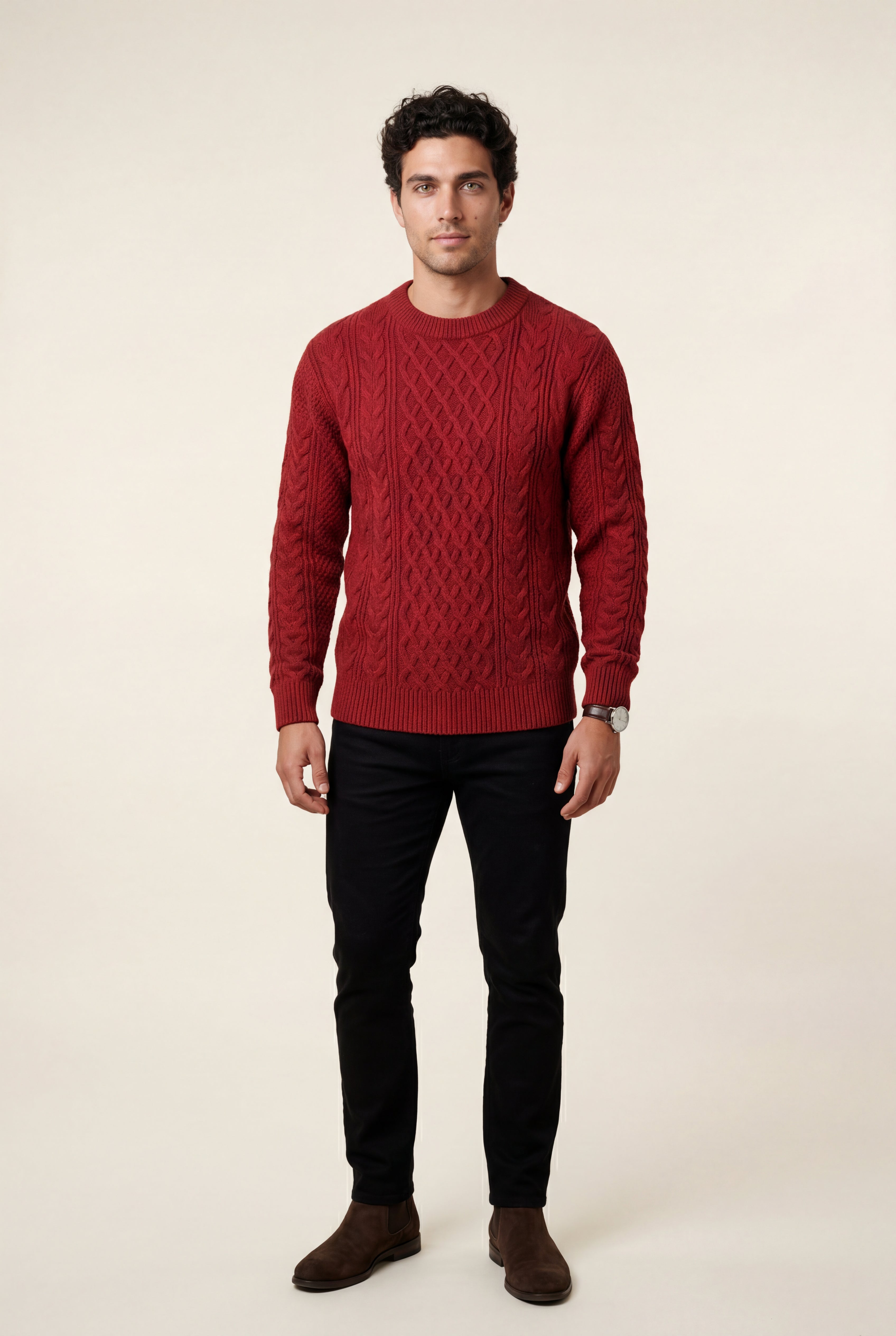 A classic jumper for cold days – Long-sleeved cable-knit jumper for men