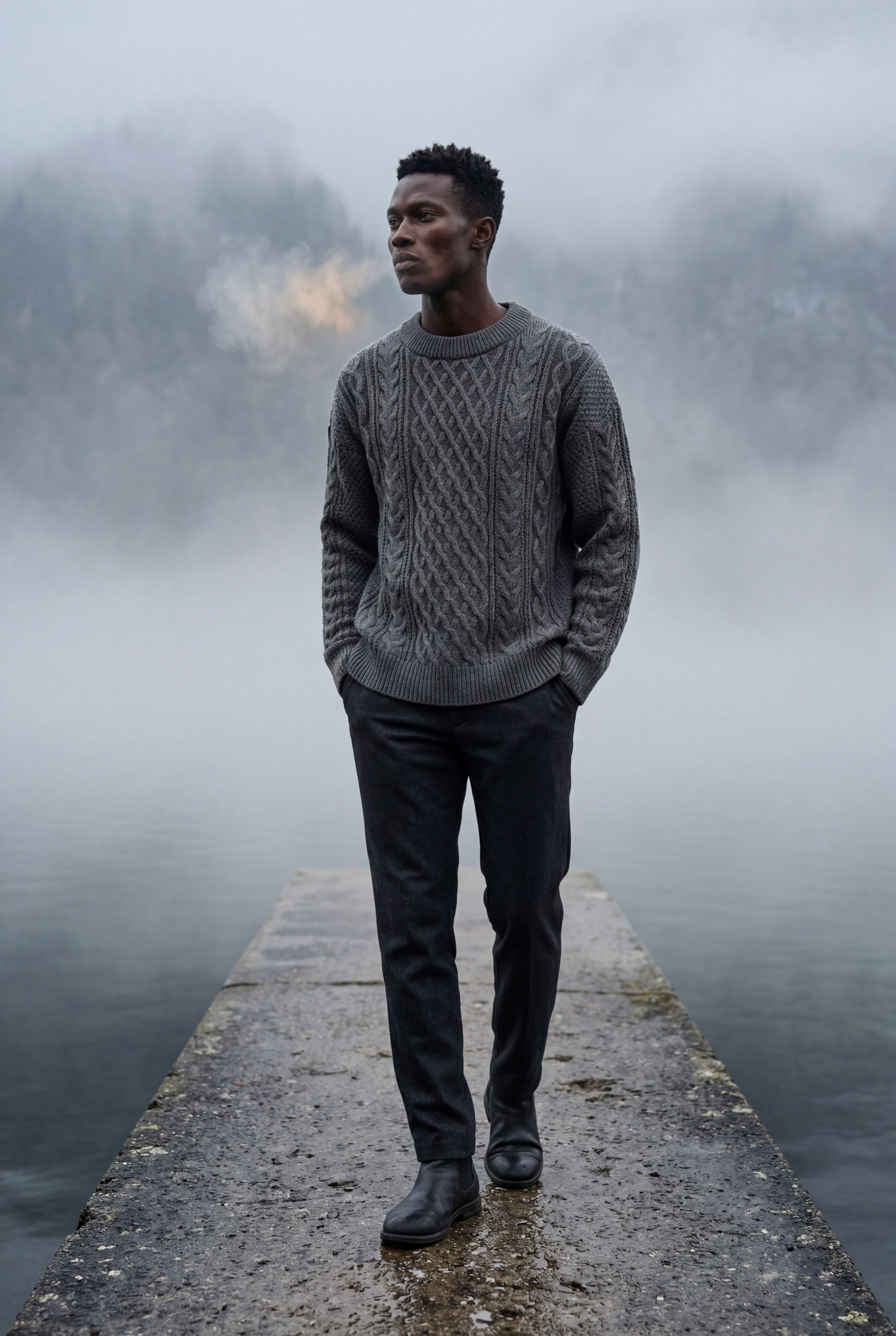 A classic jumper for cold days – Long-sleeved cable-knit jumper for men