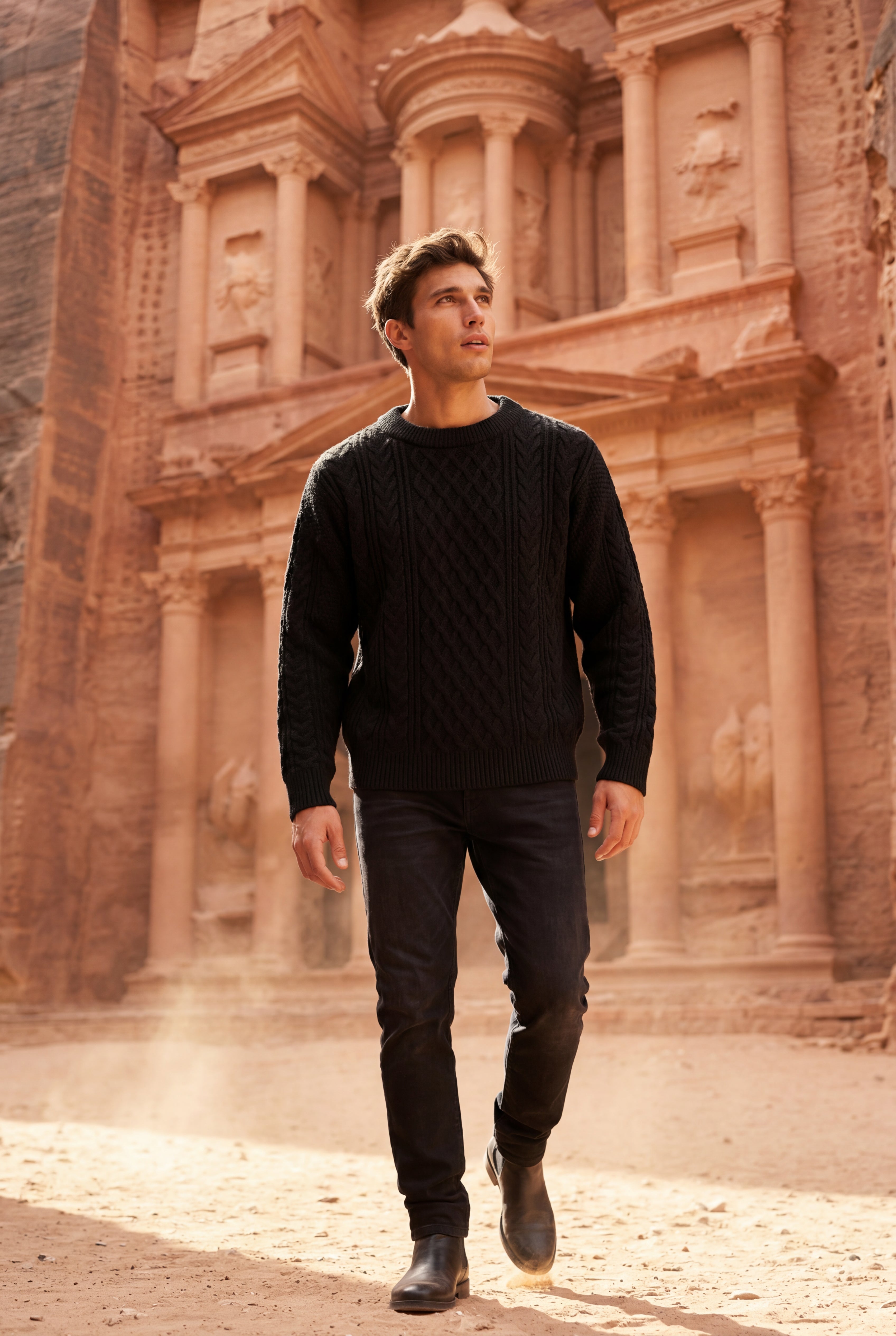 A classic jumper for cold days – Long-sleeved cable-knit jumper for men
