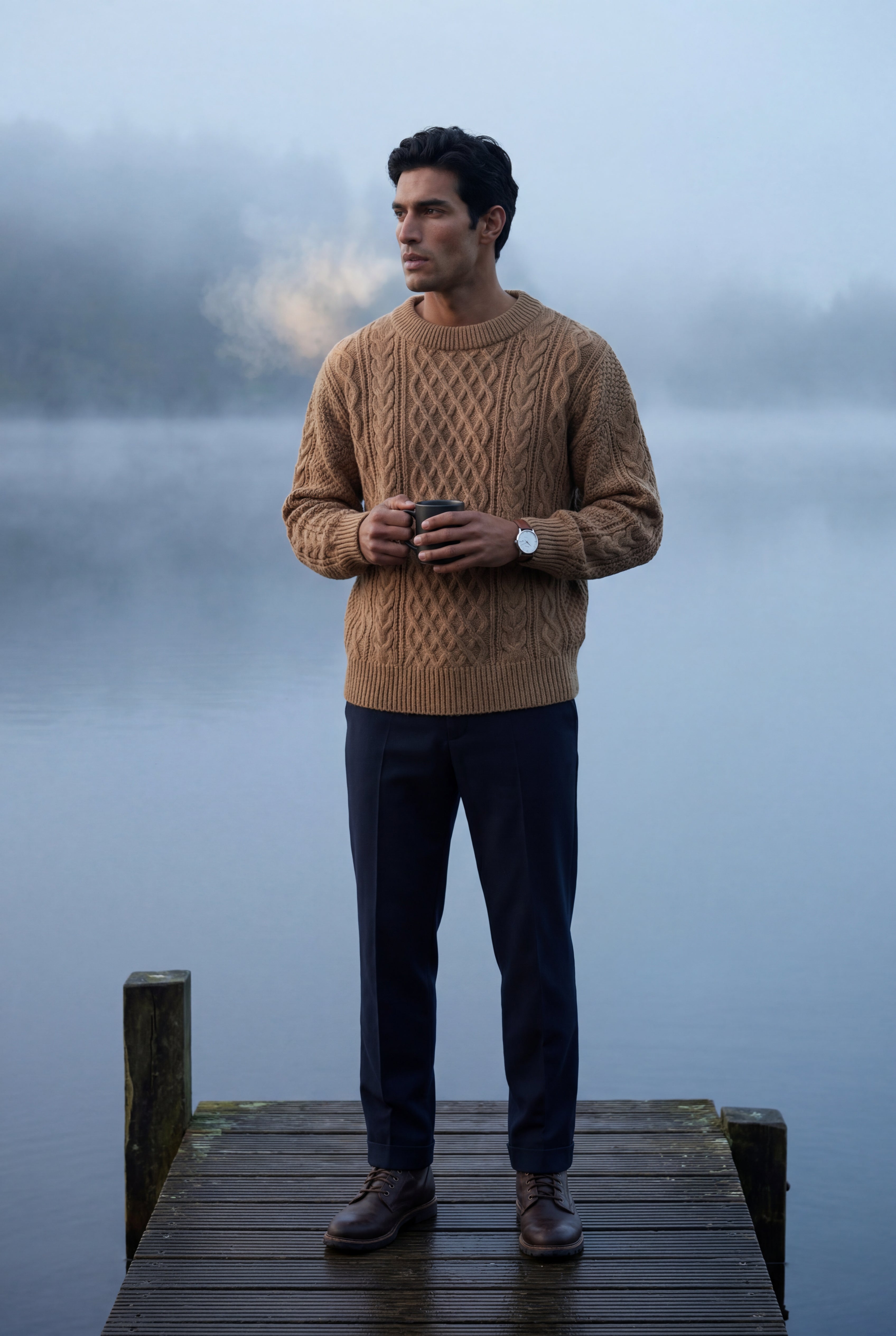 A classic jumper for cold days – Long-sleeved cable-knit jumper for men