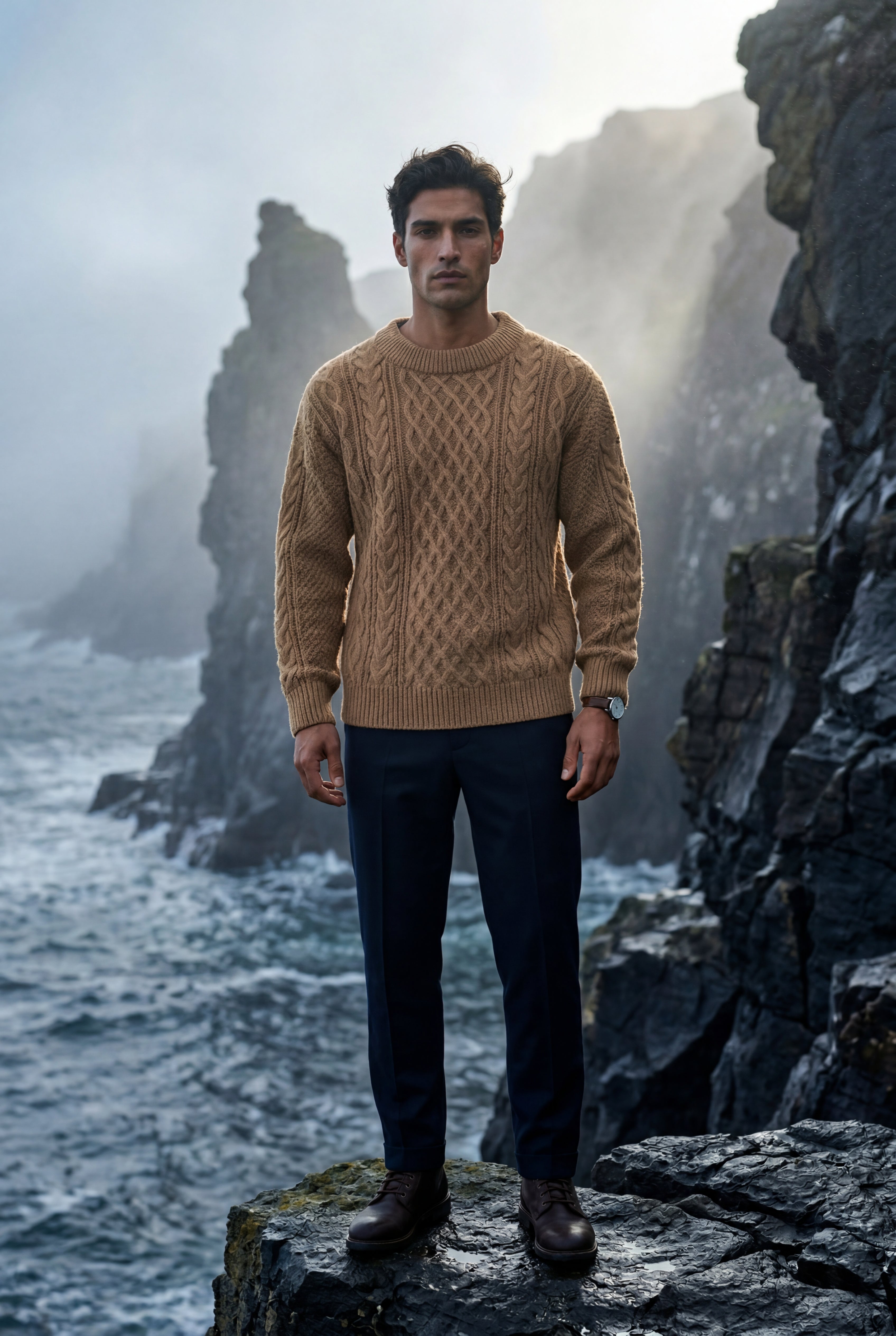 A classic jumper for cold days – Long-sleeved cable-knit jumper for men