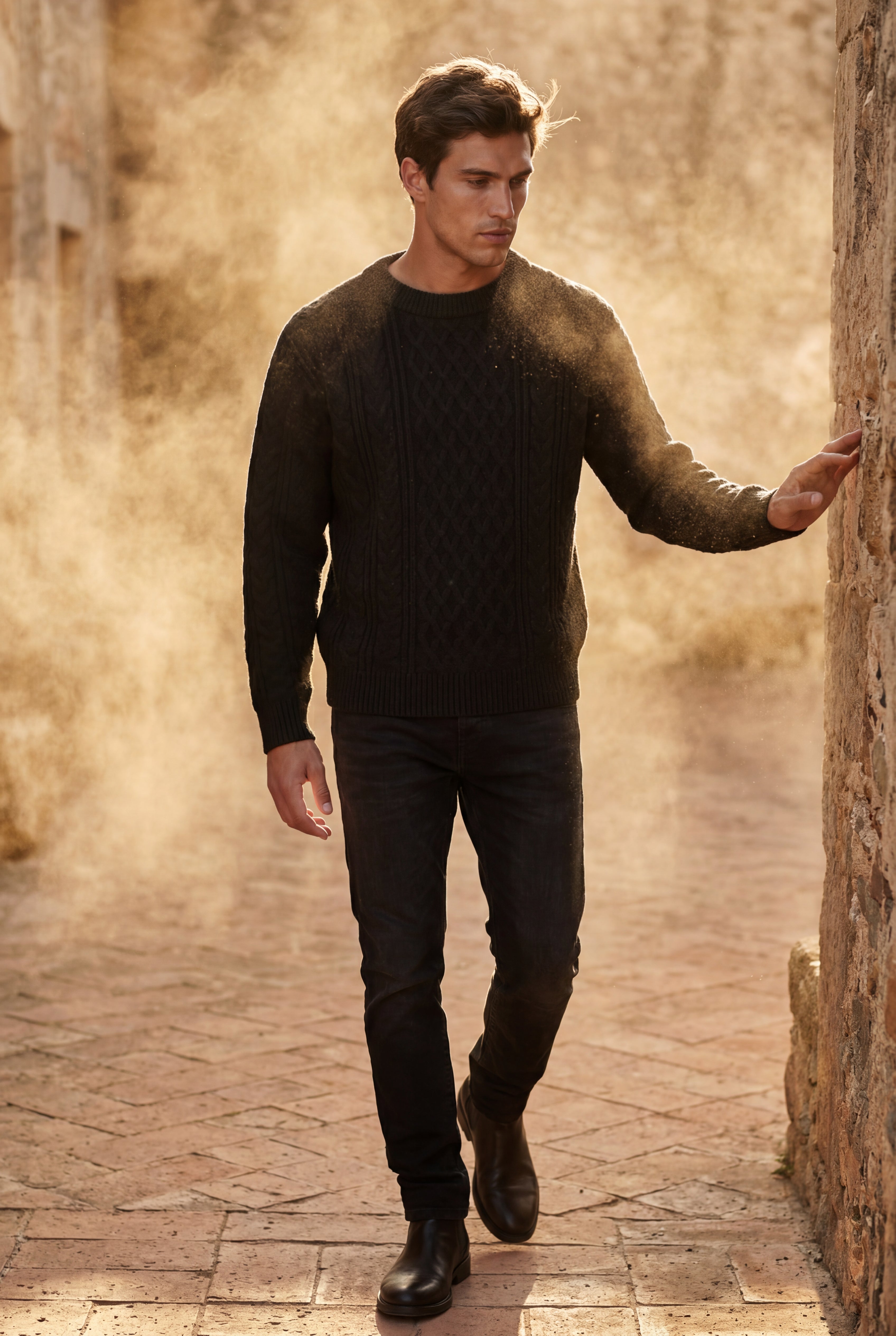 A classic jumper for cold days – Long-sleeved cable-knit jumper for men