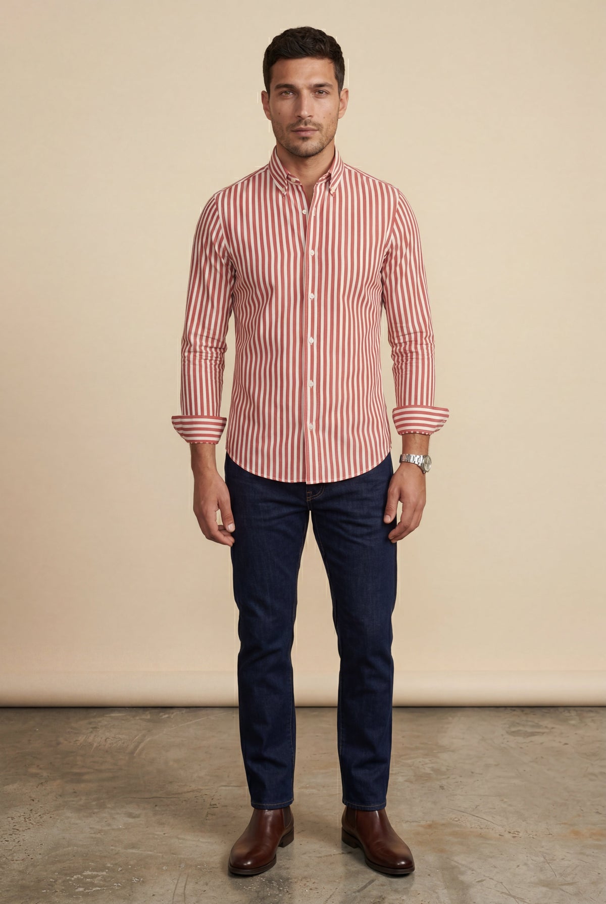 Men's Long Sleeve Striped Shirt in Tailored Fit