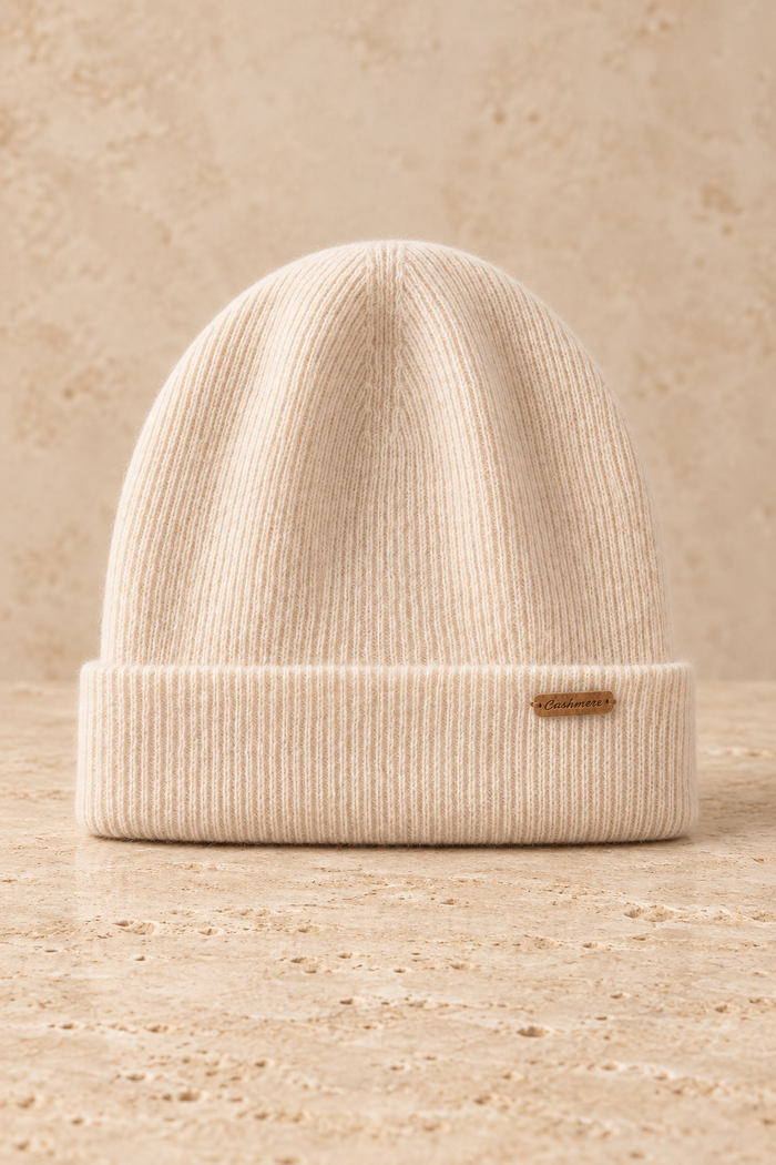 Men’s 100% Cashmere Ribbed Double-Layer Beanie Hat