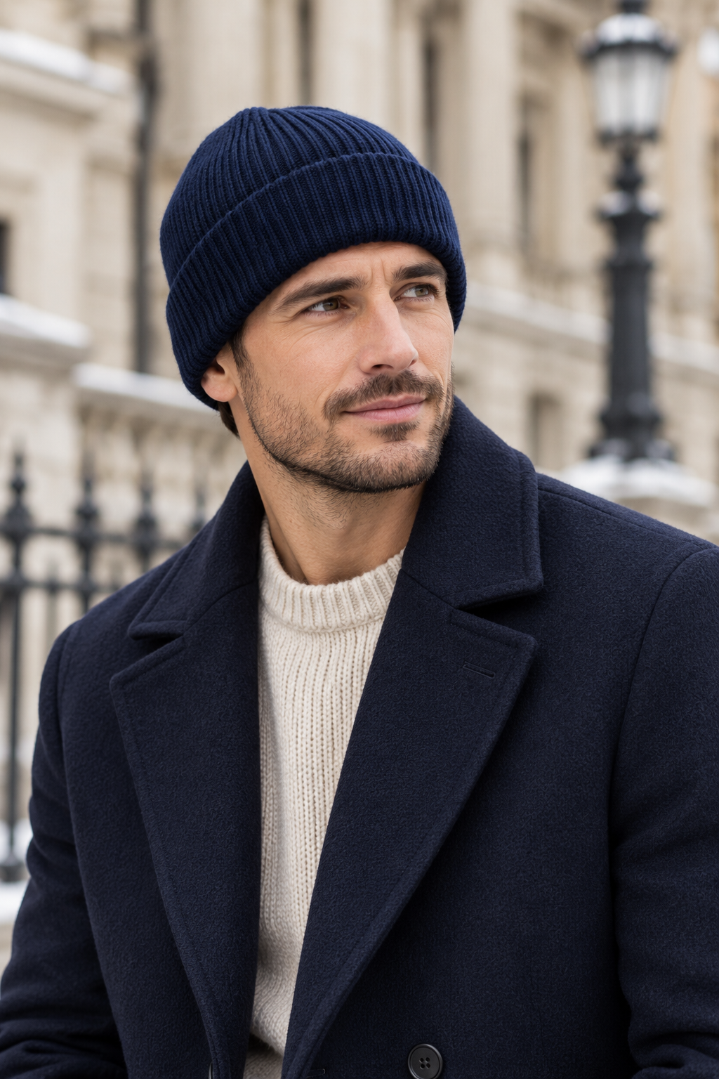 Men’s 100% Cashmere Ribbed Beanie Hat
