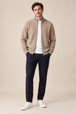 Men’s 100% Merino Wool Patchwork-Knit Full-Zip Cardigan