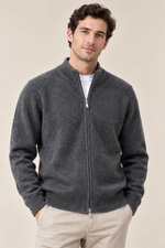 Men’s 100% Merino Wool Patchwork-Knit Full-Zip Cardigan