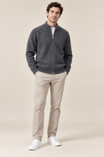 Men’s 100% Merino Wool Patchwork-Knit Full-Zip Cardigan