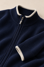 Men’s 100% Merino Wool Patchwork-Knit Full-Zip Cardigan