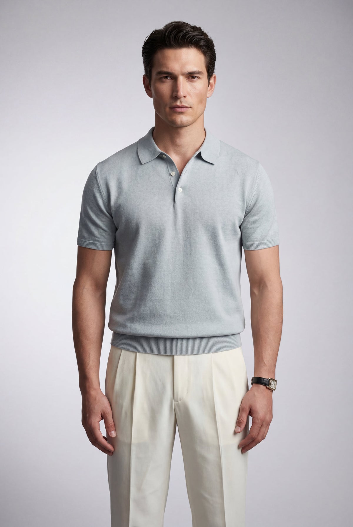 Men's Short Sleeve Knitted Polo Shirt in Tailored Fit