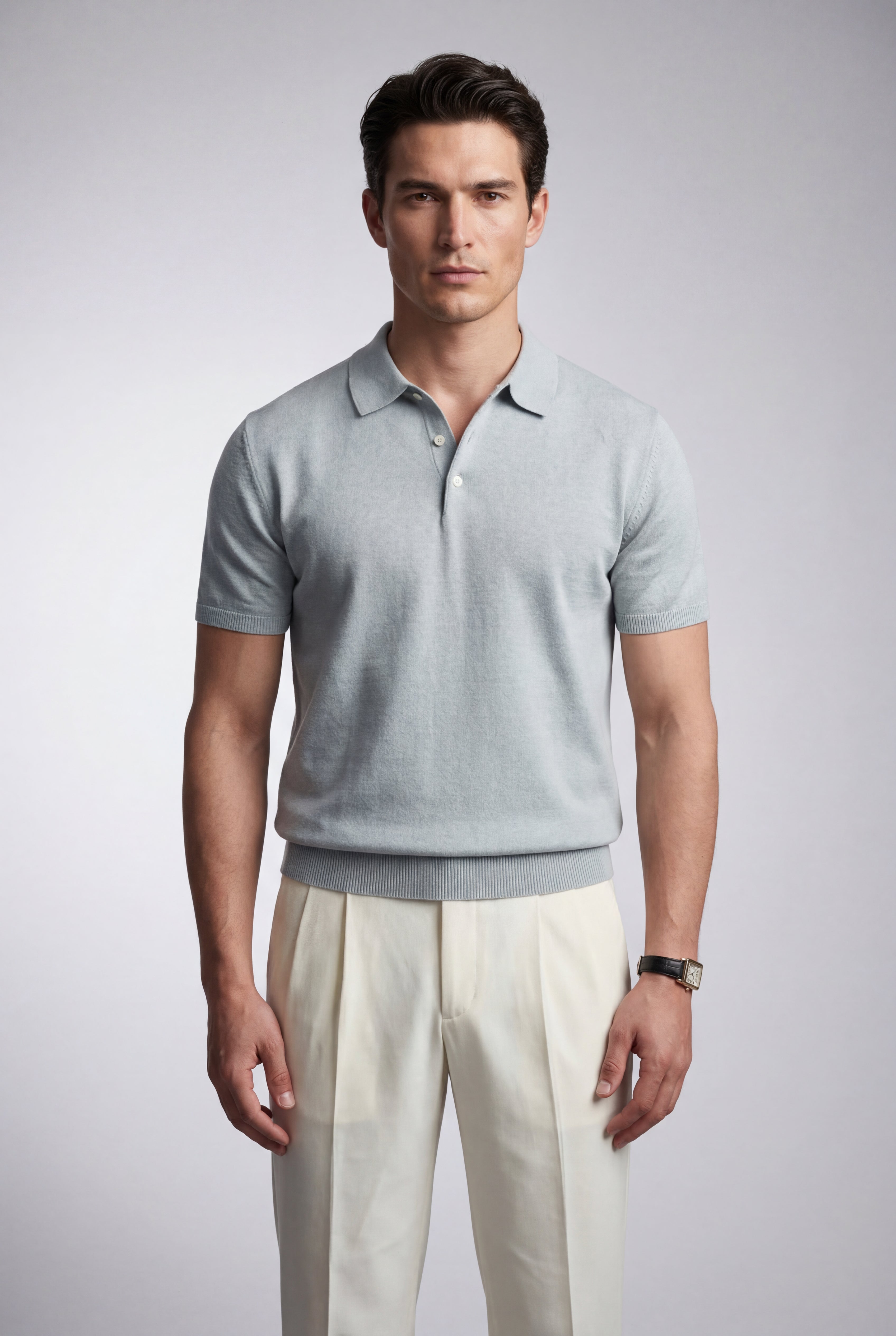 Caldrin – Taupe Short-Sleeve Knit Polo Shirt