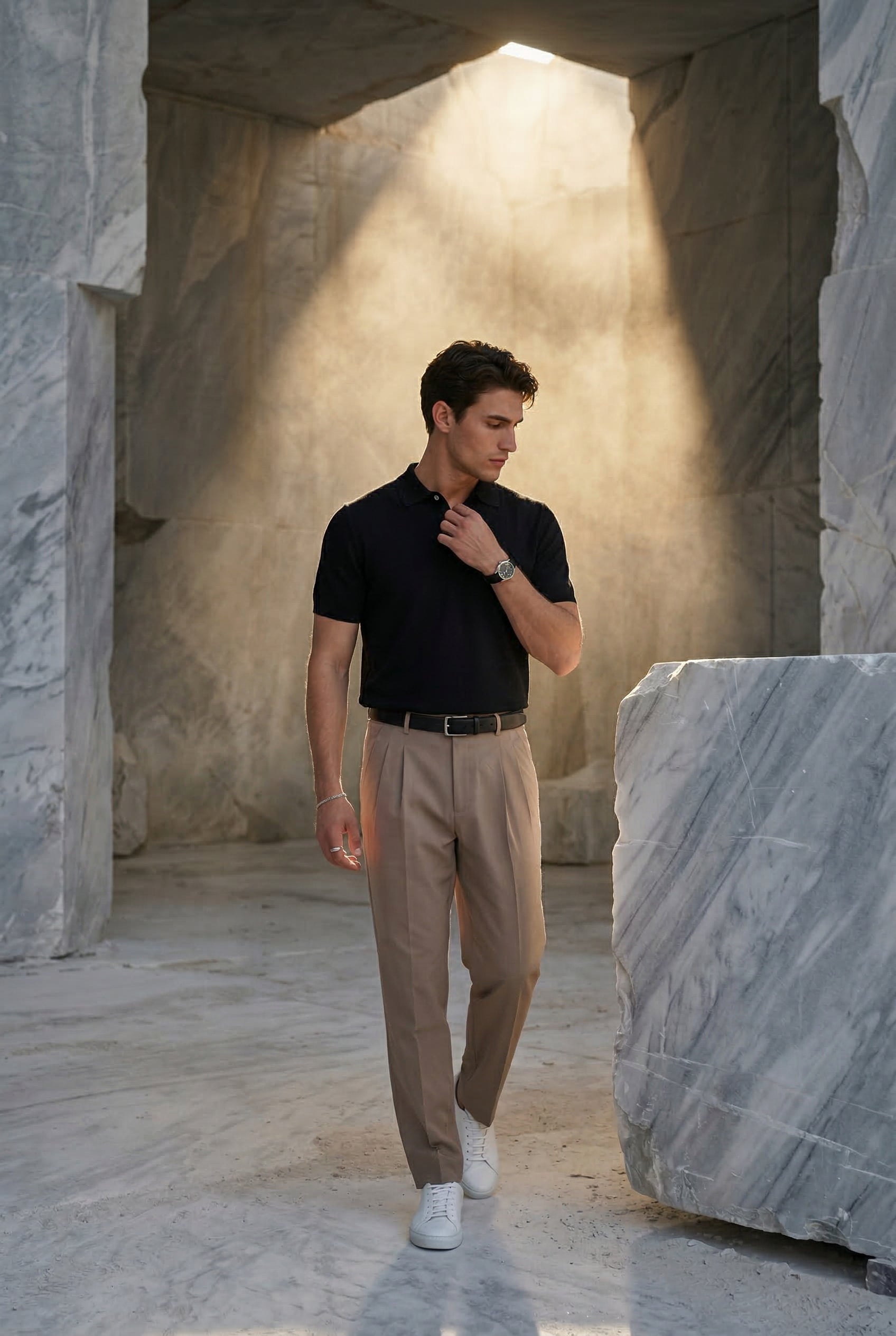 Caldrin – Taupe Short-Sleeve Knit Polo Shirt