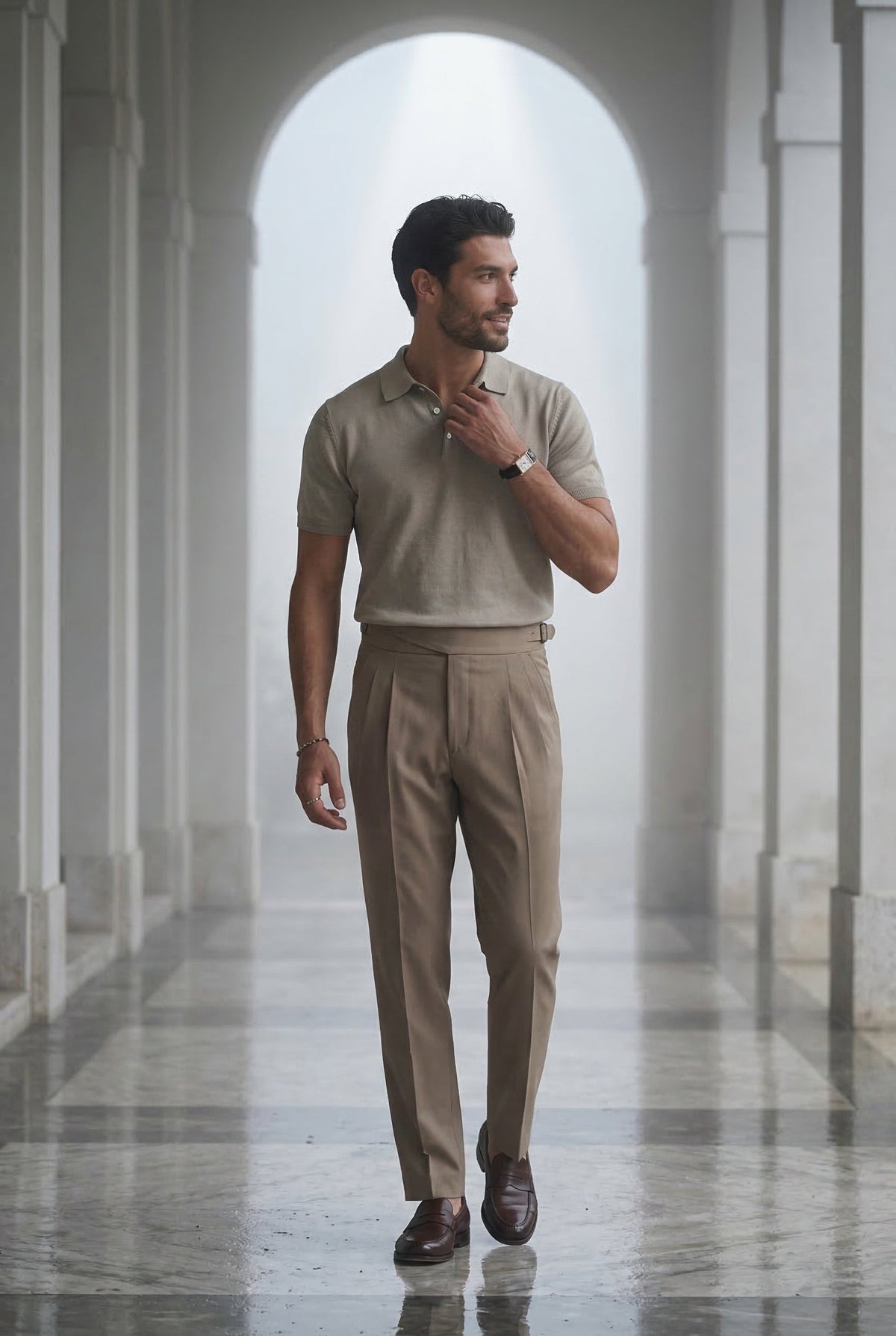 Men's Short Sleeve Knitted Polo Shirt in Tailored Fit
