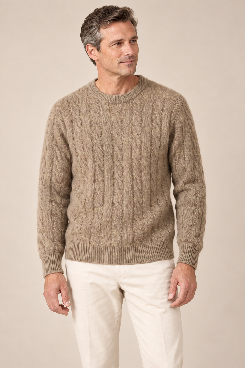 Men’s 100% Pure Cashmere Cable-Knit Crew-Neck Jumper