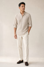 Men's Long Sleeve Henley Shirt with Textured Finish