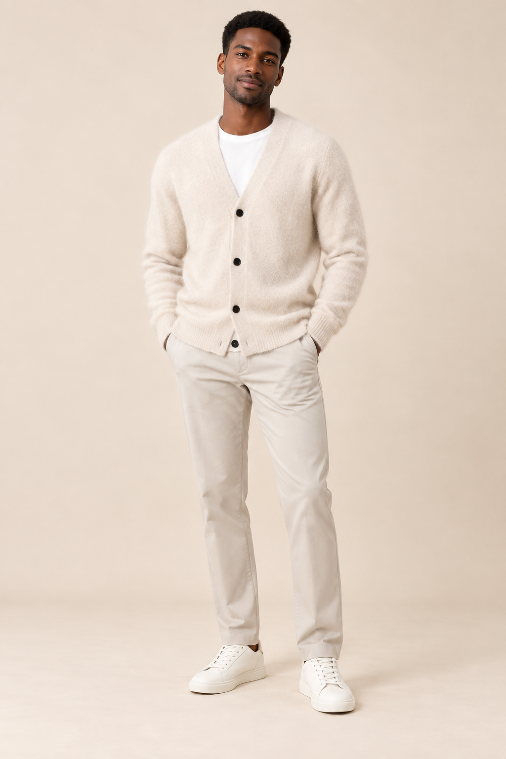 Men’s 100% Mink Cashmere Single-Breasted V-Neck Cardigan