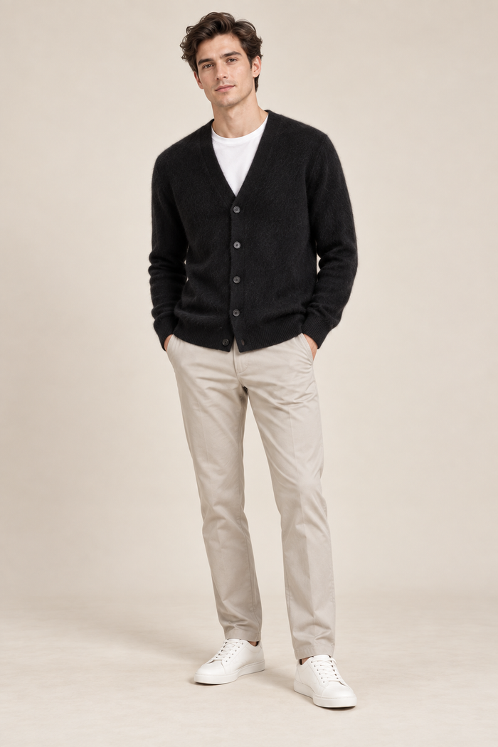 Men’s 100% Mink Cashmere Single-Breasted V-Neck Cardigan