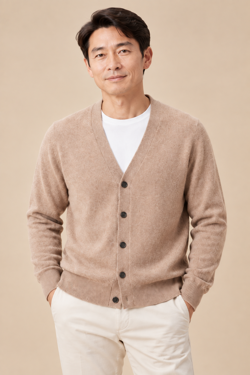 Men’s 100% Mink Cashmere Single-Breasted V-Neck Cardigan