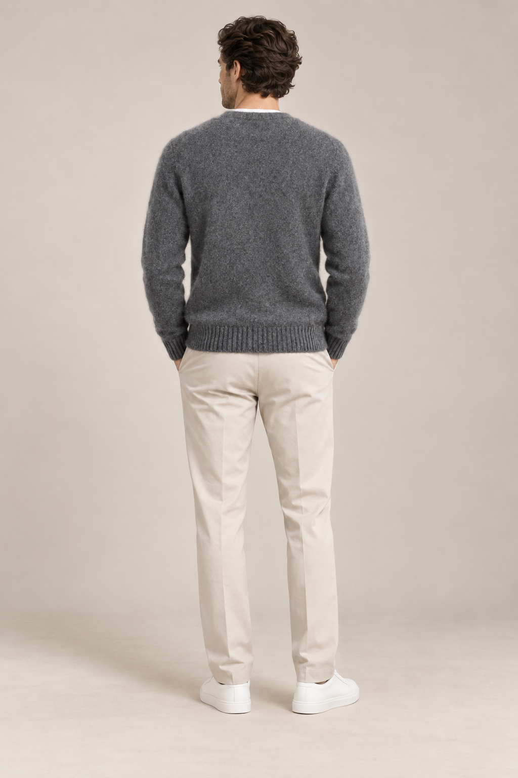 Men’s 100% Mink Cashmere Single-Breasted V-Neck Cardigan