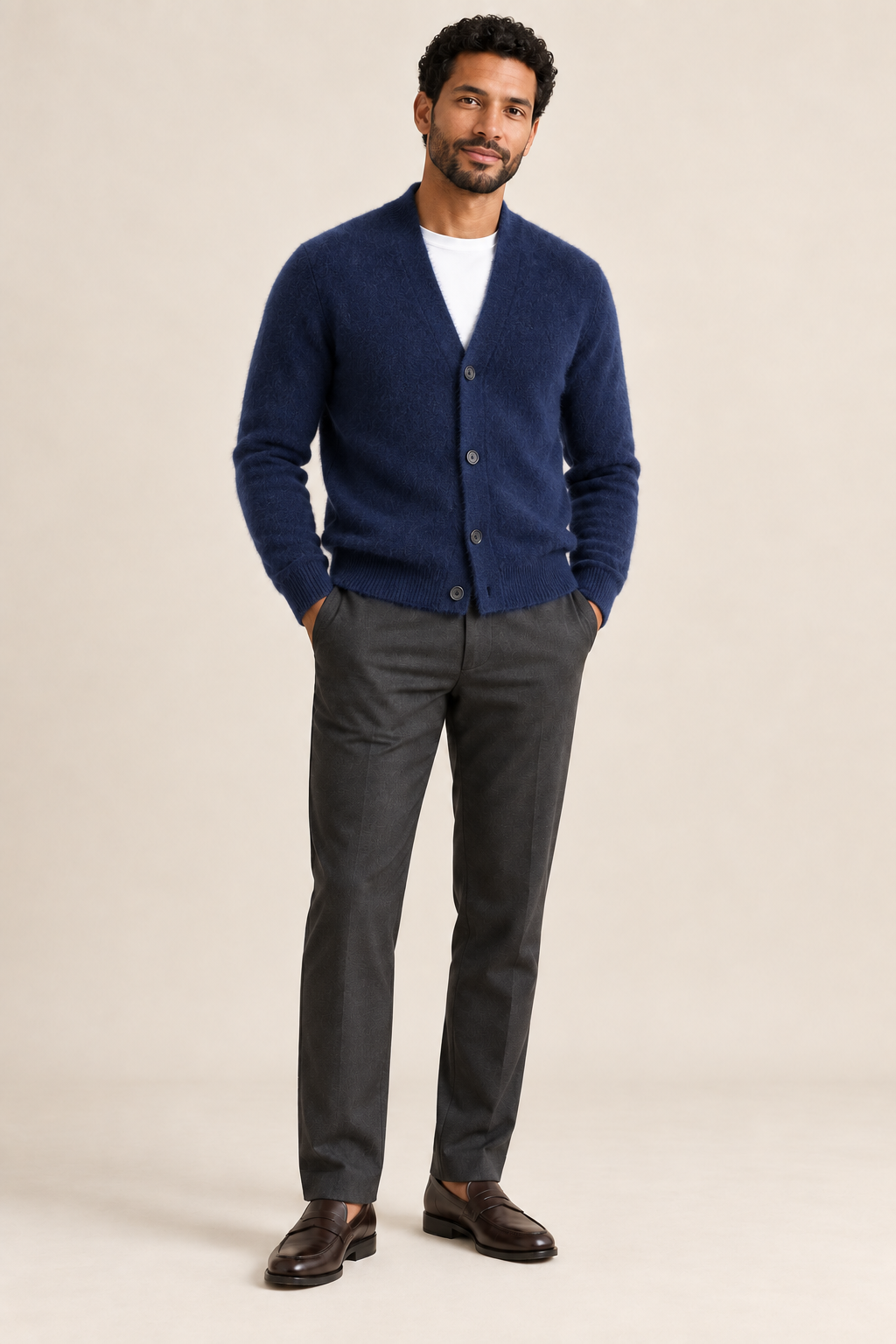 Men’s 100% Mink Cashmere Single-Breasted V-Neck Cardigan