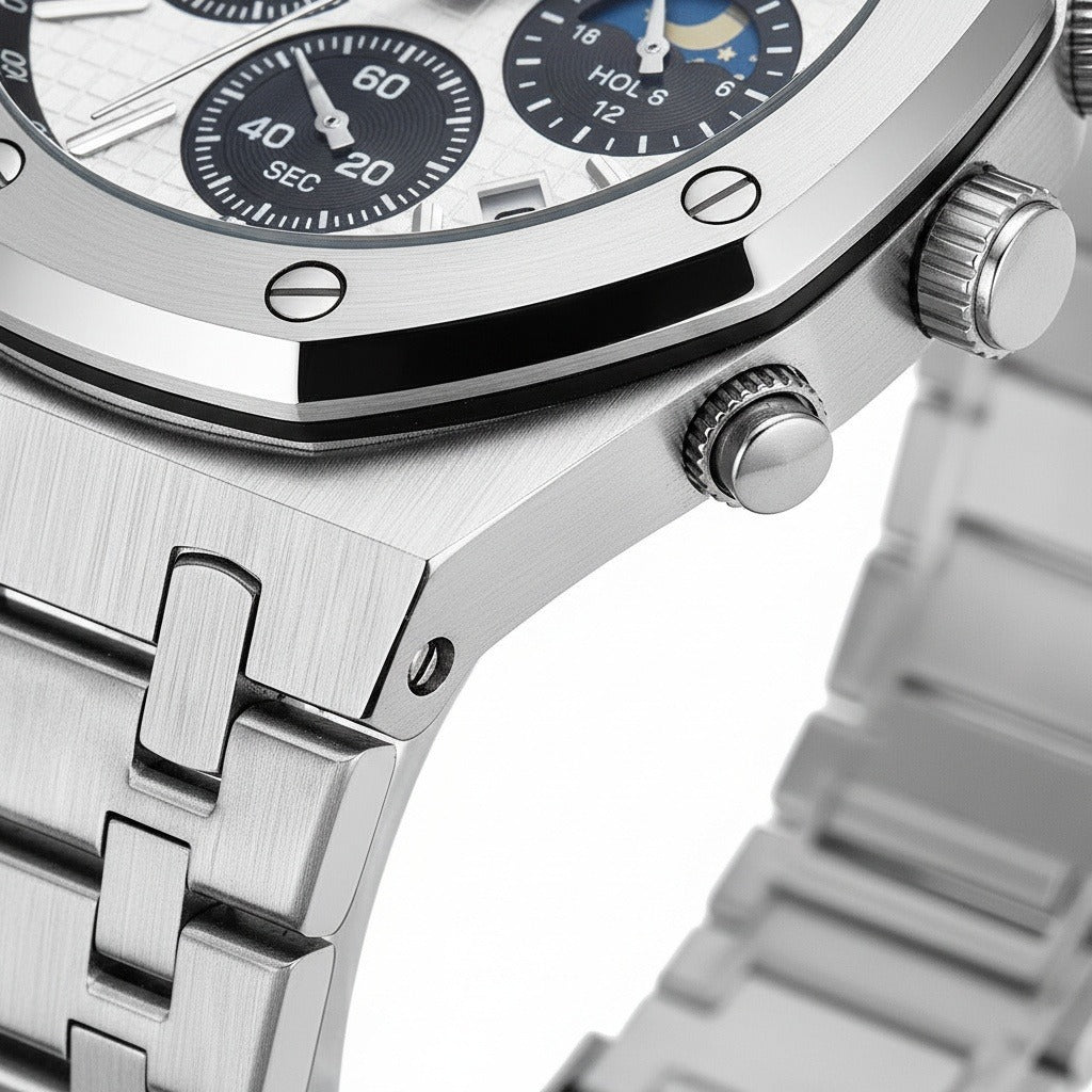Men’s Stainless Steel Chronograph Watch with Integrated Bracelet