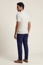 Men's Cable Knit Polo Shirt with Short Sleeves