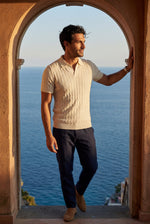Men's Cable Knit Polo Shirt with Short Sleeves