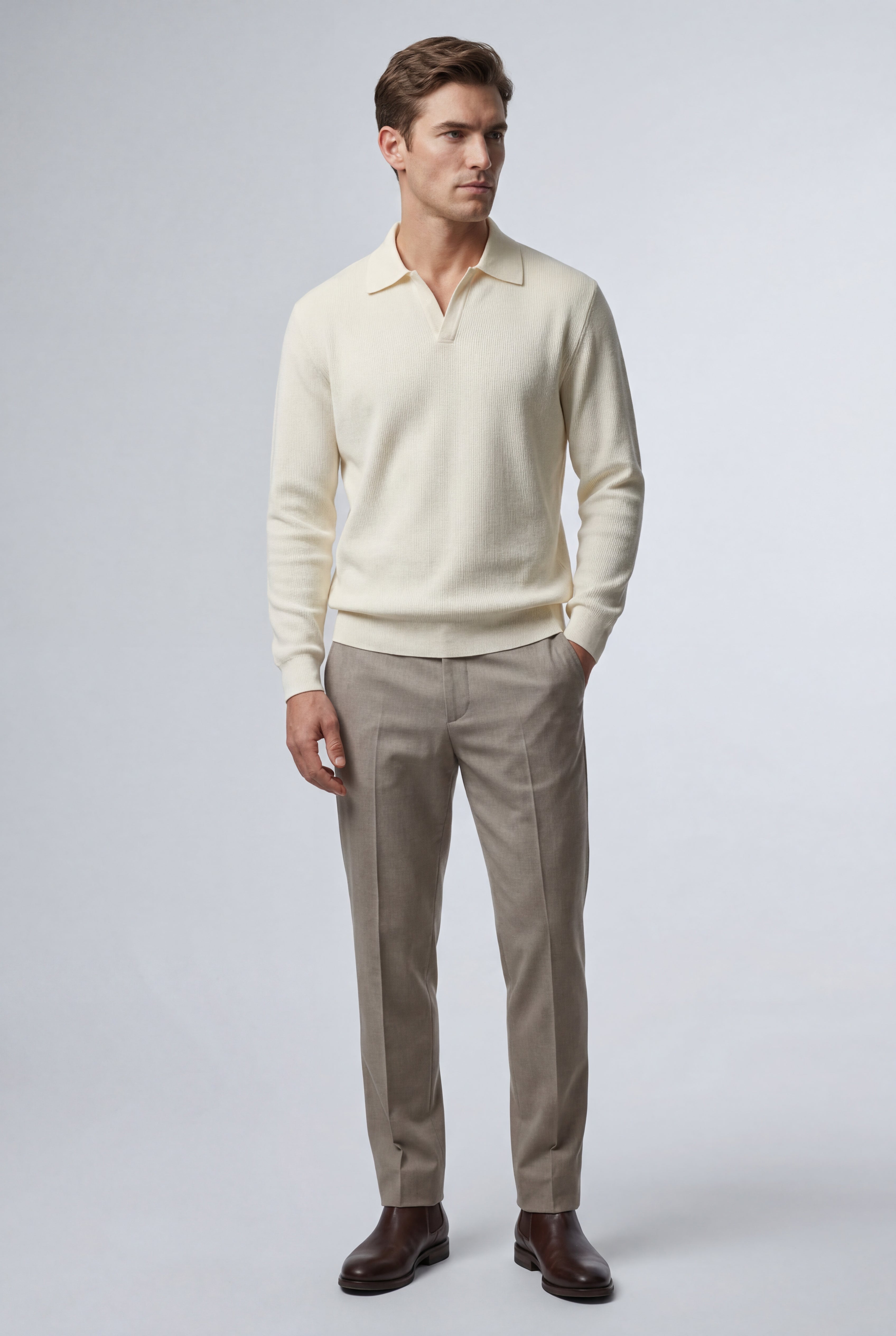 Modern polo shirts for work and everyday wear – Long-sleeved buttonless polo shirts for men