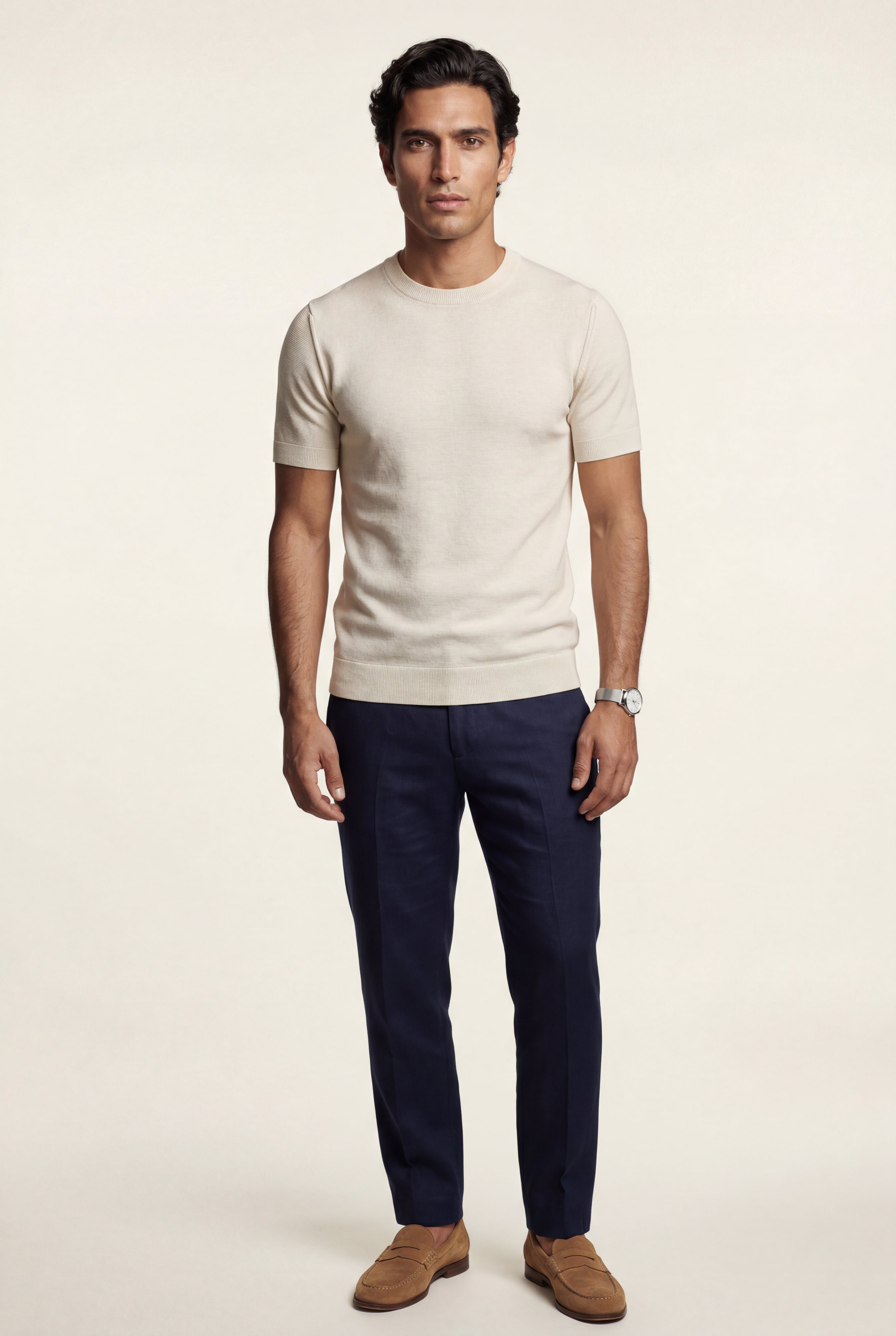 Fitted T-shirt for everyday wear – Short-sleeved knitted T-shirt for men