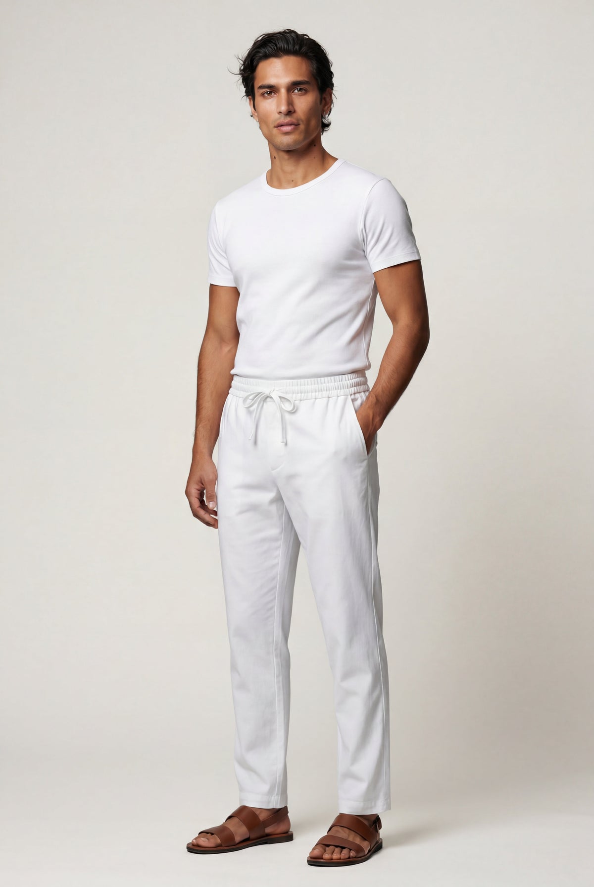 Men's Drawstring Trousers with Relaxed Straight Leg