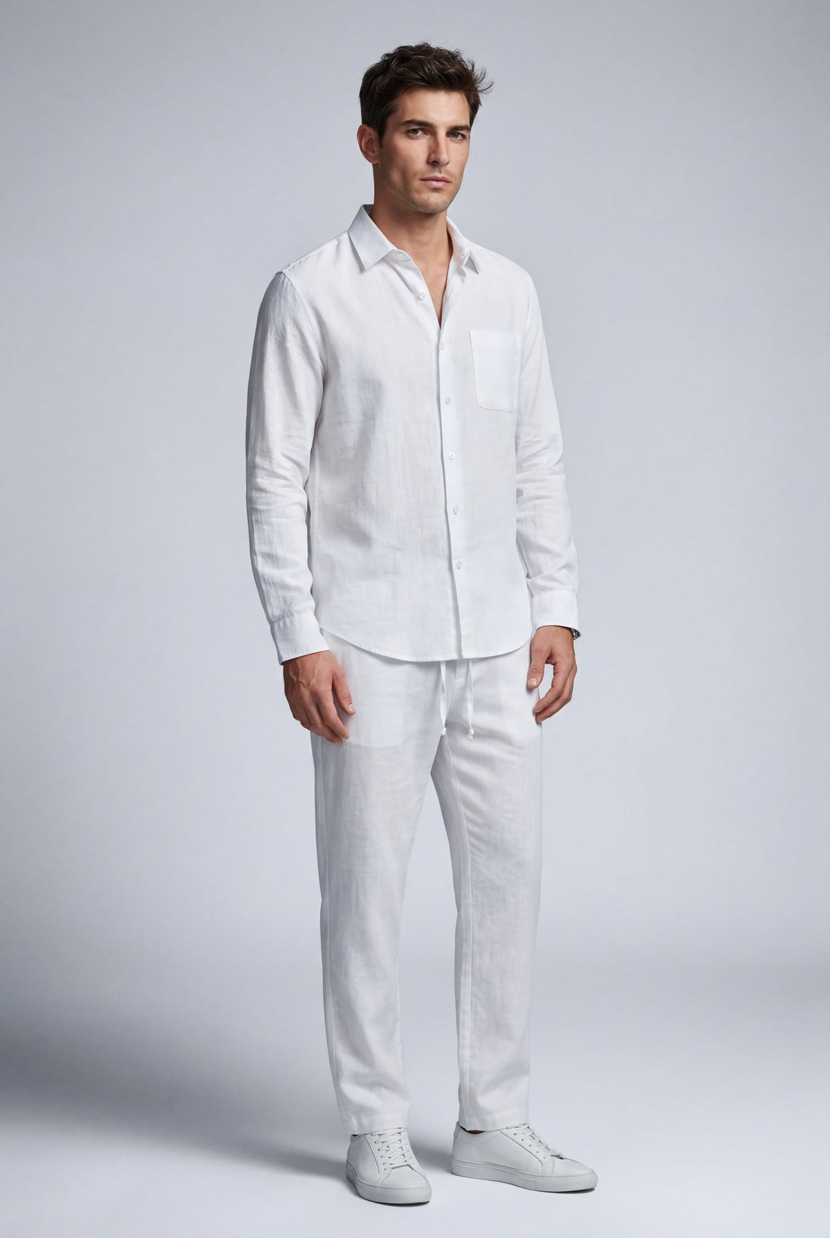 Men's Co-ord Set with Long Sleeve Shirt and Drawstring Trousers