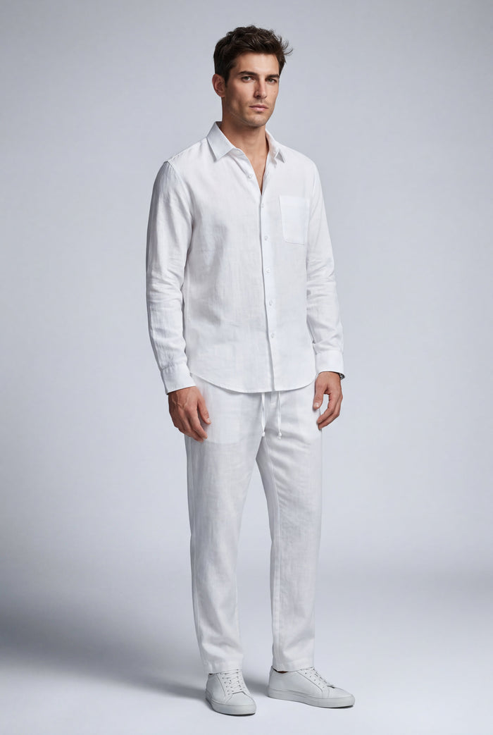 Men's Co-ord Set with Long Sleeve Shirt and Drawstring Trousers