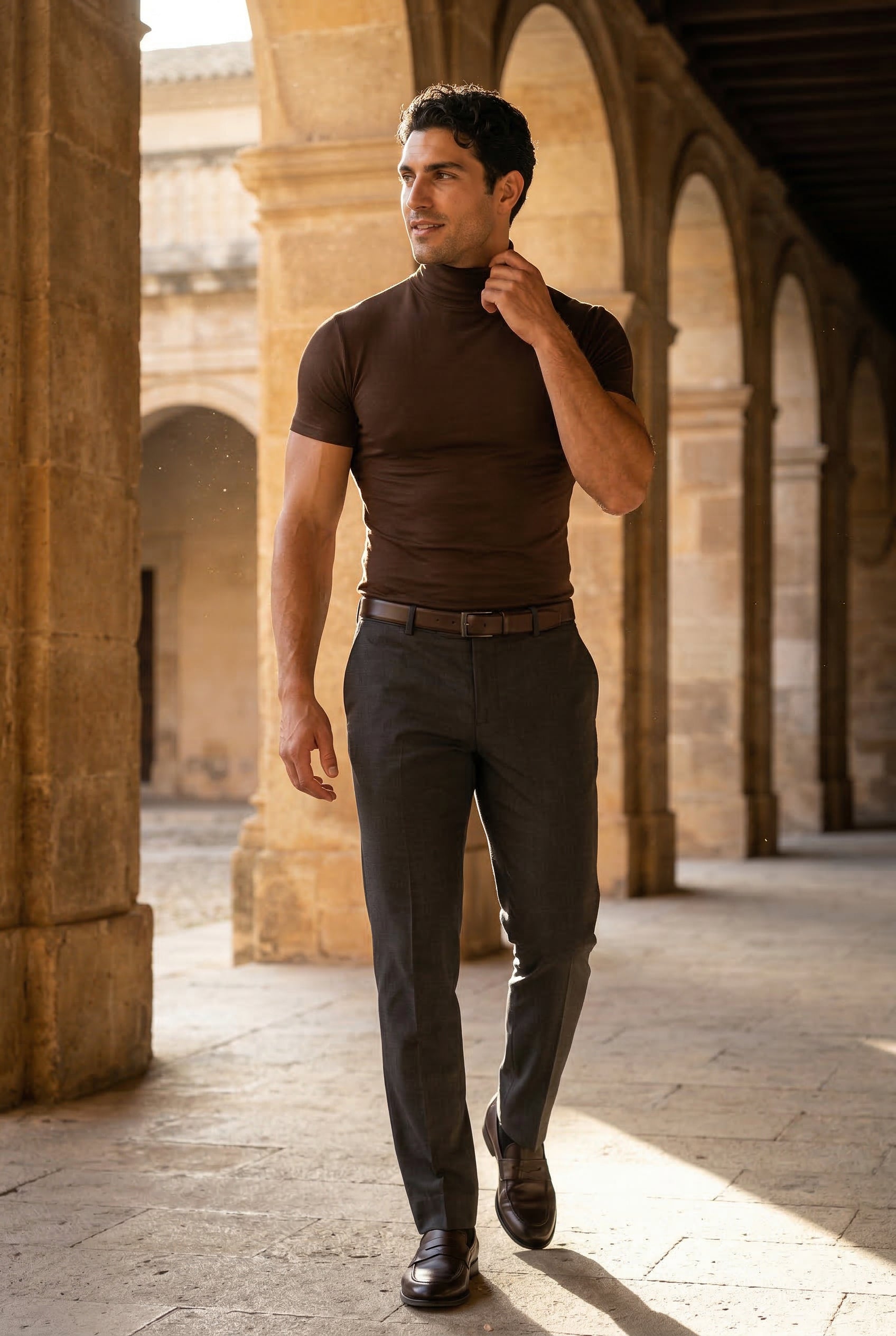 Fitted T-shirt for everyday wear – Short-sleeved T-shirt with a roll neck for men