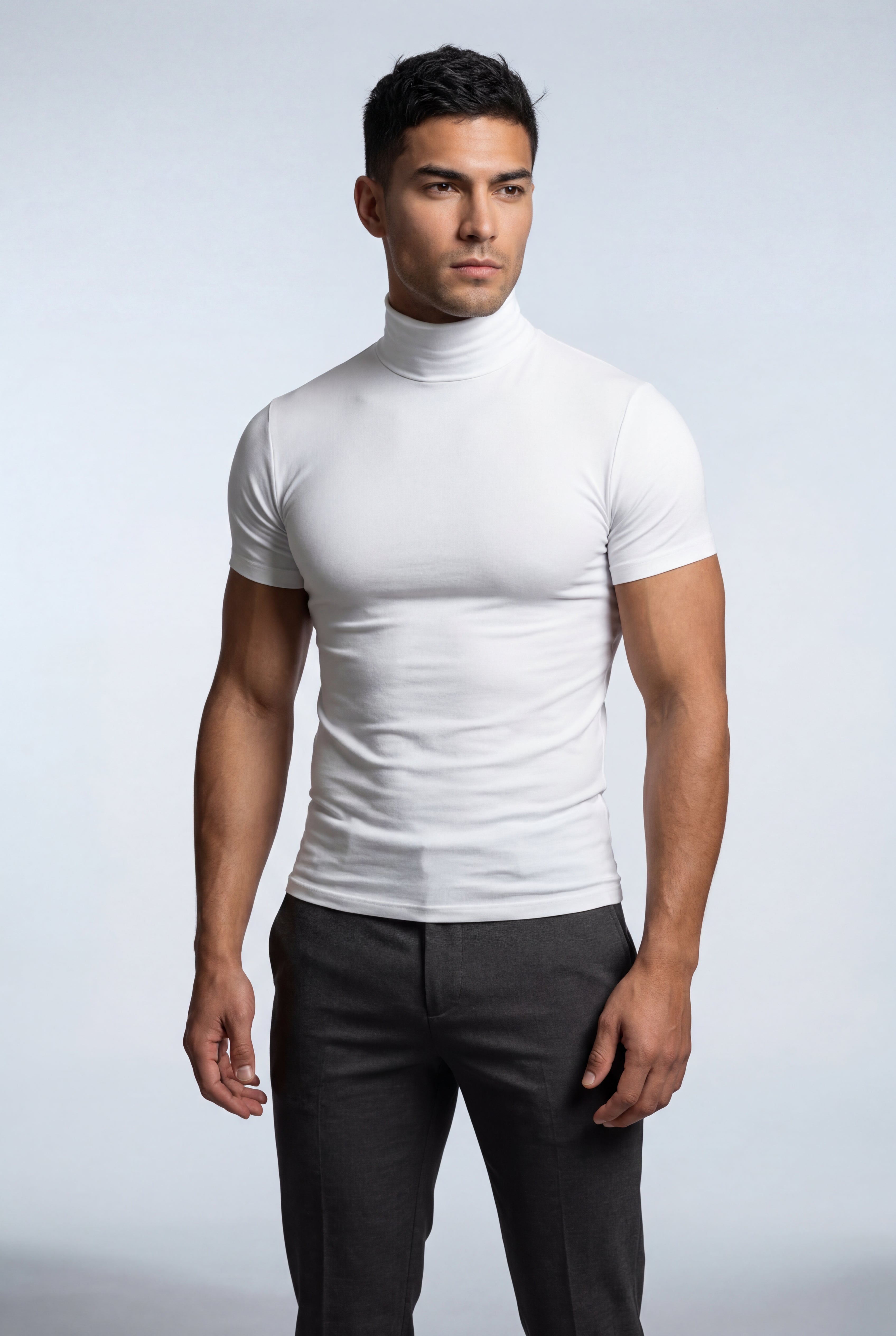 Fitted T-shirt for everyday wear – Short-sleeved T-shirt with a roll neck for men