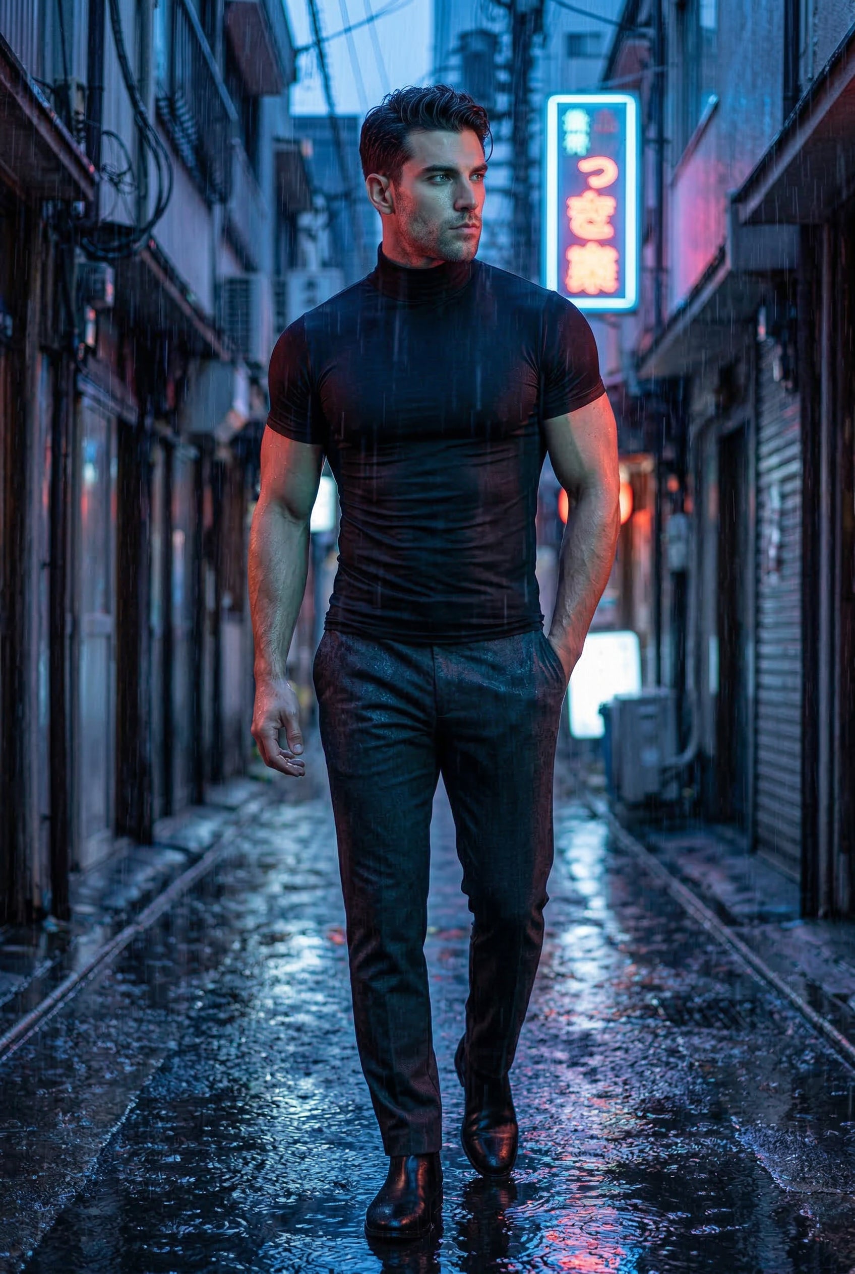 Fitted T-shirt for everyday wear – Short-sleeved T-shirt with a roll neck for men