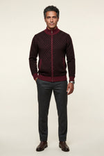 Men's Zip Up Cardigan with Diamond Knit Pattern