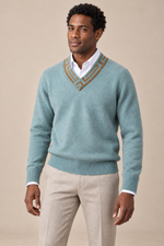 Men’s 100% Cashmere V-Neck Jumper with Contrast Trim