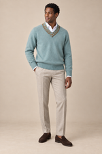 Men’s 100% Cashmere V-Neck Jumper with Contrast Trim