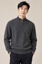 Men’s 100% Cashmere Knitted Mock-Neck Zip Jumper