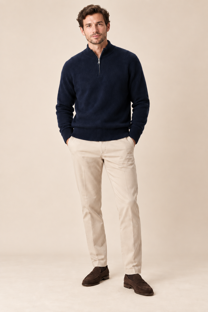 Men’s 100% Cashmere Knitted Mock-Neck Zip Jumper