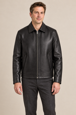Men’s Split Leather Zip Jacket with Classic Collar